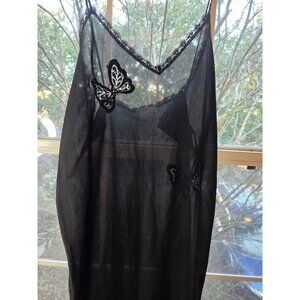 Vintage Semi Sheer Papillon By Paula Careone Black Nightgown‎ Butterfly Appliqué